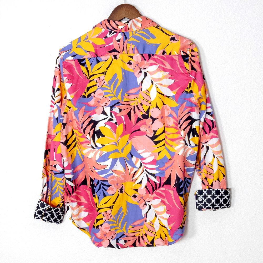 Ruby Rd Button Down Shirt Size 12 Pink Tropical Floral Resort Colorful - Picture 2 of 9